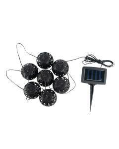 Aurinkokäyttöinen LED-valosarja, jossa 7 lyhtyä – lämmin valkoinen 1800K, 4,8 m, IP44 vedenkestävä, ladattava