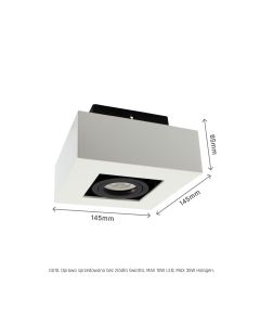 Pinta-asennettava kohdevalo GU10 – neliö – valkoinen/musta – suunnattava – IP20 – 145×145×85 mm – ilman lamppua