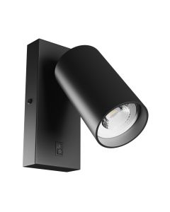 Seinävalaisin GU10 – pyöreä – musta – katkaisijalla – IP20 – 55×100 mm – ilman lamppua