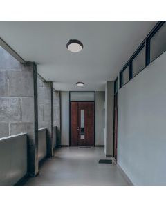 Kattovalaisin E27 – pyöreä – musta – IP65 IK08 – Ø300×90 mm – ilman lamppua